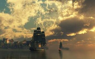 Fire Ships Pirates Sail Ship Sails Wallpaper Background