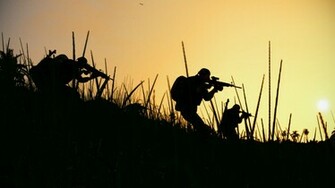 Soldiers Silhouette Military Weapons Guns Wallpaper Background