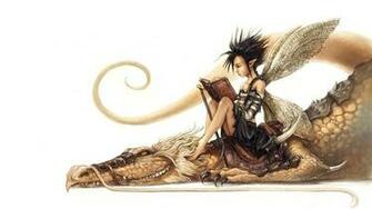 Art White Dragon Lying Down Elf Fairy Ears Book Wallpaper