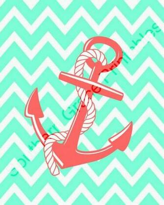 Anchor W Chevron Background Printable Coral Mint