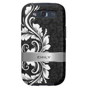 White Floral Swirl Lace Black Damasks Background Galaxy Siii Case