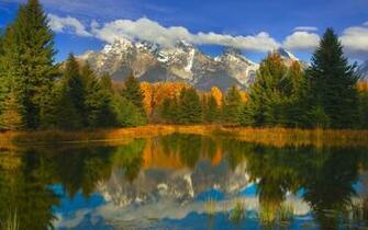 Lake Reflecting The Grand Teton Mountain Range Wallpaper