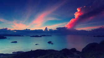 Sunset Island Lake 4k HD Nature Wallpaper Image