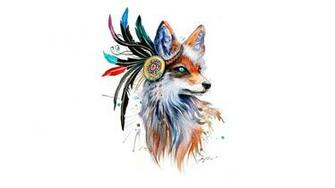 Fox Drawing Feathers Colorful Simple Background Animals