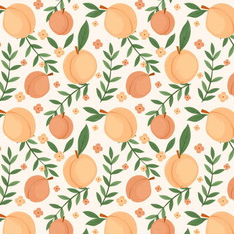 Peach Pattern With Leaves And Flowers Wallpaper