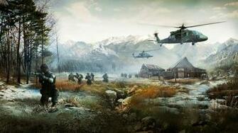 Battlefield Game HD Wallpaper Helicopter Soldier Scenery Mountains