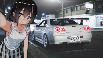 White Cars Smiling Gtr R34 Jdm Anime Girls