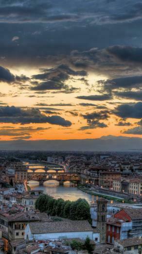 Old City Sunset River Bridges iPhone Wallpaper Ipod HD