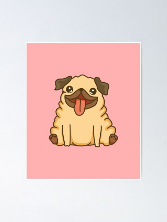 Cute Pug Dog Cartoon Drawing Poster By