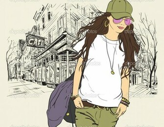 Fashion Girl In Sketch Style On A Street Cafe Background Iqwujbe