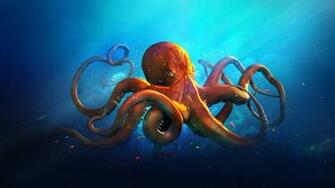 Animals Octopus Ocean Sea Fantasy Artwork Art Wallpaper Background