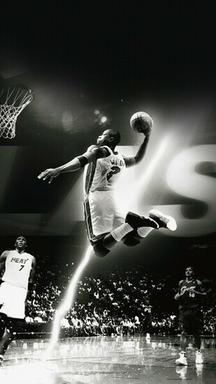 Dwyane Wade Dunk Nba Flash Sports Black And White Android Wallpaper