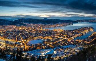 Wallpaper Winter Mountains Norway Panorama Night City