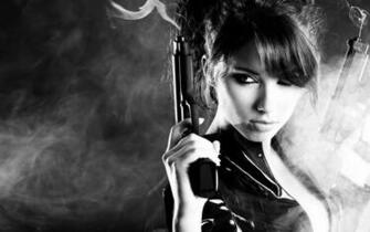 Gun Brunette Military Guns Girl Girls Pistol Smoke B W Wallpaper