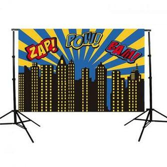 City Superhero Zap Pow Bam Theme Vinyl Photography Backdrop