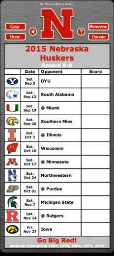 Nebraska Huskers Football Schedule Widget