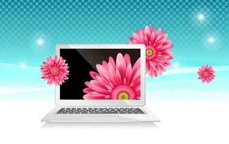 Pink Gerberas And Laptop Wallpaper