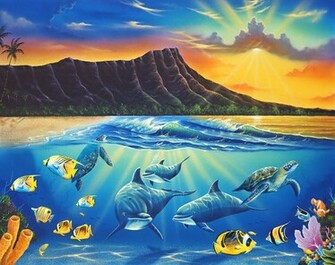 Diamond Head Sanctuary Wall Art Tropical Wallpaper By Murals