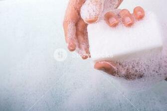 Hand Washing And Soap Foam On A Foamy Background Royalty