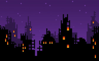 Black And Purple Pixel Art City