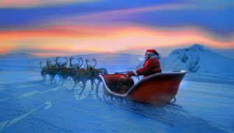 Snow Reindeer Sleigh Santa Holiday Christmas HD Wallpaper