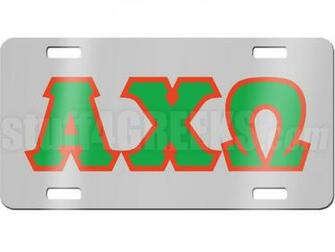 Alpha Chi Omega Letter License Plate Description Chrome Mirrored