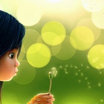 Cute Cartoon Girl Blowing Dandelion Wallpaper