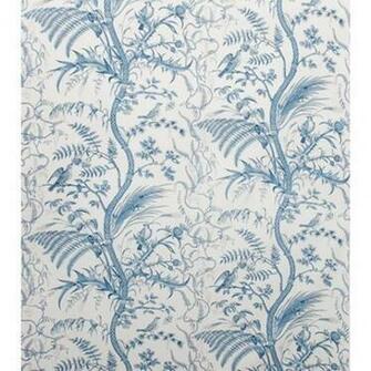 Brunschwig Fils Bird Thistle Screen Print Blue Cream Bty