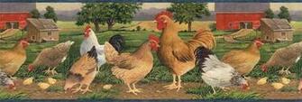 Country Chicken Farm Rooster Hen Barn Wallpaper Border Afr7108