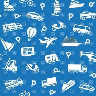 Blue Seamless Background With Transportation Icons Vector Image Of