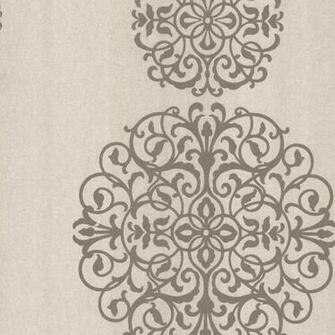 Brewster Home Fashions Salon Medallion Stripe Wallpaper In Tonal Beige