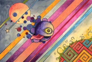 Psychedelic Artwork Surreal Stripes Tongues Eyes Colorful