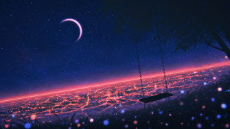 Night Scenery Starry Sky Anime Art Wallpaper 4k