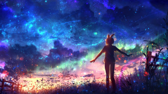 Wallpaper Sunset Starry Sky Stars Anime Scenery Art