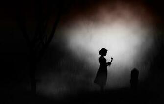 Wallpaper Flower Girl Night Memory Silhouette Headstone