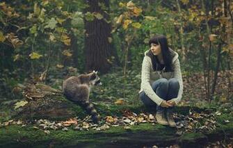 Wallpaper The Company Raccoon Girl Forest Situations