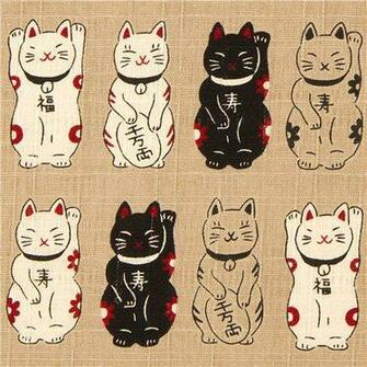 Ecru Structured Lucky Cats Fabric From Japan Animal