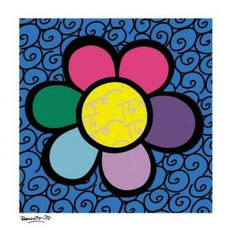 Britto Poster Flower Power Ii Dark Blue Background Artreco
