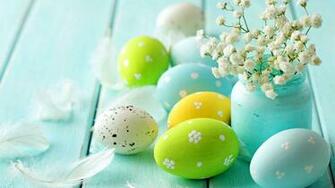 Easter Spring Blue Eggs Flowers Wallpaper