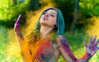 Girl During Holi Festival Beautiful HD Wallpaper