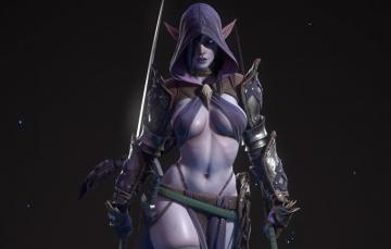 Wallpaper Girl Weapons Hood Swords Equipment Dark Elf Image