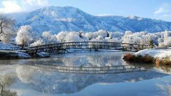 Beautiful Winter Mountain Lake Bridge Scenes For Desktop Wallpaper HD