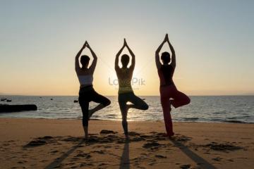 Sunrise Seaside Yoga Silhouette Picture And HD Photos
