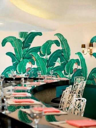 Beverly Hills Hotel Hollywood Regency Decor Banana Leaf Wallpaper Bar