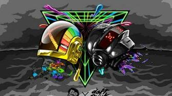 Wallpaper Daft Punk Helmets Graphics Clouds