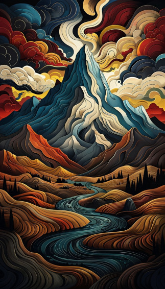 Vibrant Abstract Mountain Landscape With Colorful Trees Wallpaper