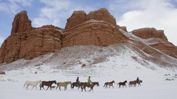 Wyoming Snow Cowboys Horses Desktop Pc And Mac Wallpaper