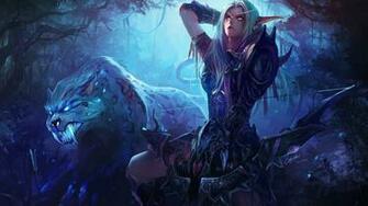 Nature World Of Warcraft Forest Cats Archers Fantasy Art Armor Elves