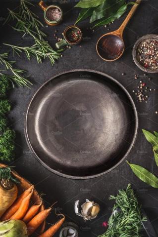 Food Background With Empty Plate Poster Makanan Fotografi
