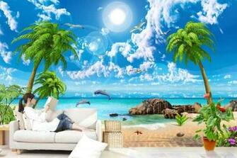 HD Beautiful Wallpaper Sea Coconut Beach Landscape 3d